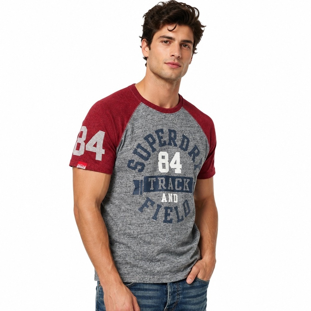 Superdry Mens 2XL‎ Shirt Track & Field Trackster Baseball Gray Raglan Preppy 84